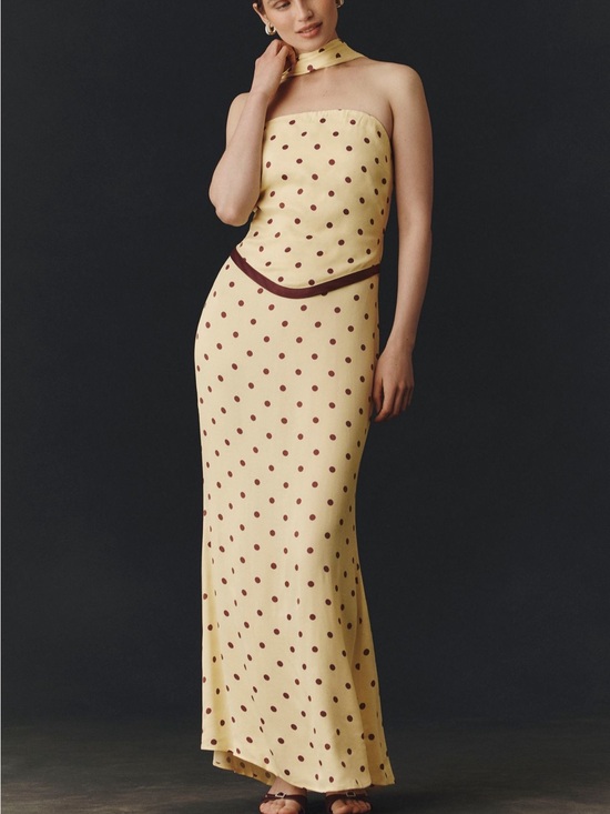 Anthropologie Dresses & Skirts - Anthropologie Yellow Strapless Polka Dot Maxi Dress with Scarf
